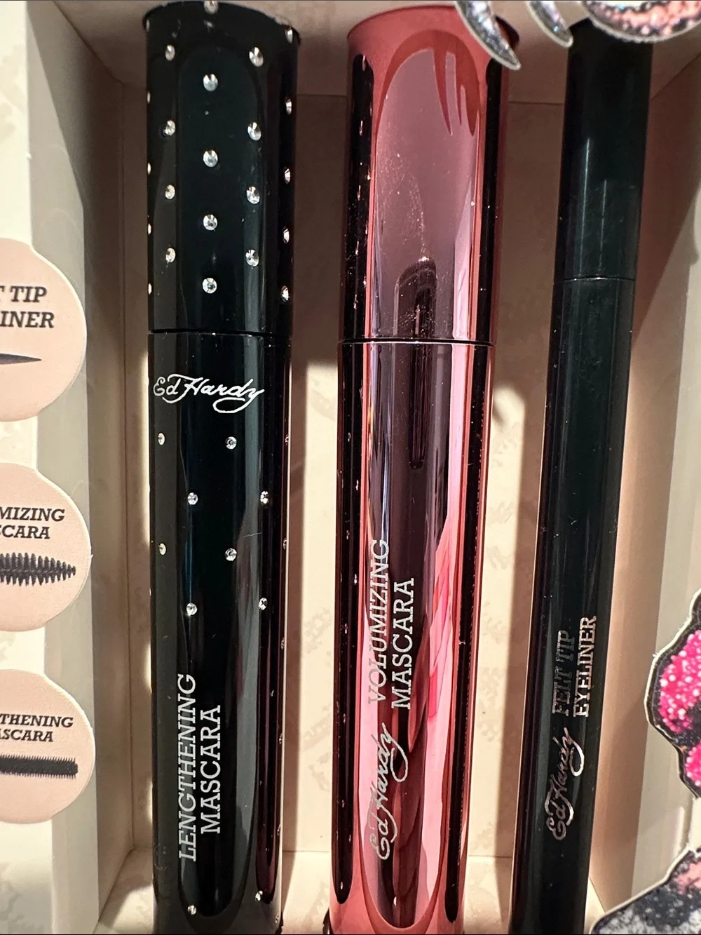 Ed Hardy (3) Piece Eye Essential Mascaras with Felt Tip Eyeliner, Lengthening.